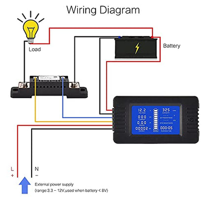DC Multifunction Battery Monitor Meter with Shunt,0-200V,0-100A, LCD Display Digital Current Multimeter Voltmeter Ammeter for Cars RV Solar,Widely Applied to 12V/24V/48V RV/Car Battery… - size: DC 100A Battery Meter