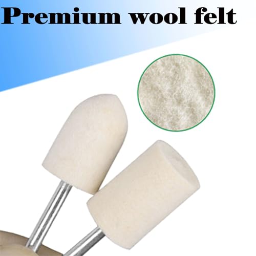 24 Pcs Wool Felt Polishing Bits - 3/32'' Shank Wool Felt Buffing Polishing Kits for Rotary Tools Includes Dremel