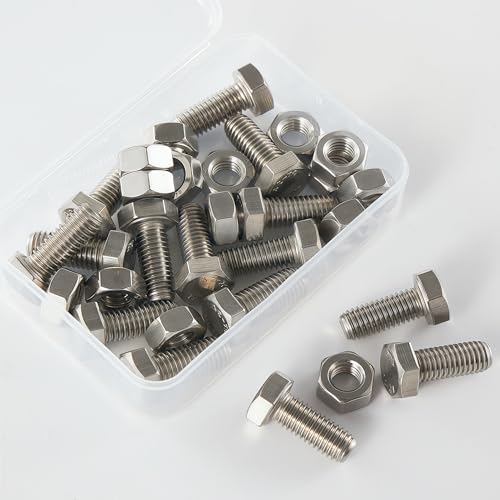 M8-1.25x12mm Hex Bolt and Nut Kit 15set, 304 Stainless Steel (A2-70), Full Thread, Bright Finish, Machine Threaded for Automotive, Machinery, DIY - size: M8x12mm(15 Sets）
