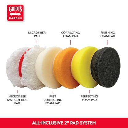 Griot's Garage BOSS 2" Orbital Conversion Kit for Car Polishing and Detailing, Compatible with G8 Mini Random Orbital, Includes Extension Backing Plate, Microfiber and Foam Buffing Pads