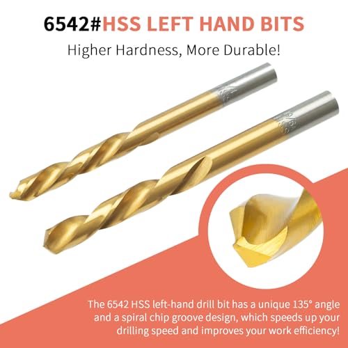 15 Pieces Screw Extractor Kit, 37# Cr-Mo & 6542 Hss Steel Cobalt Left Hand Drill Bits Set for Removing Broken Bolt and Rounded Nut, Ez Out Stripped Screw Set with Center Punch