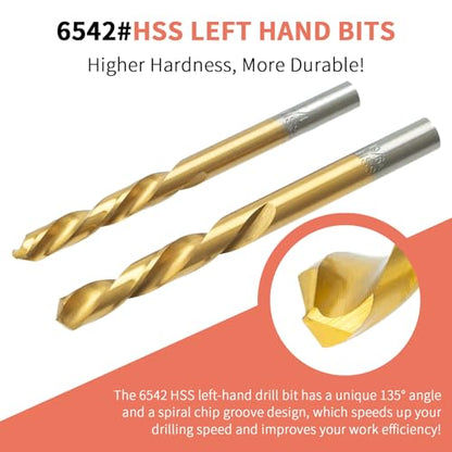 15 Pieces Screw Extractor Kit, 37# Cr-Mo & 6542 Hss Steel Cobalt Left Hand Drill Bits Set for Removing Broken Bolt and Rounded Nut, Ez Out Stripped Screw Set with Center Punch