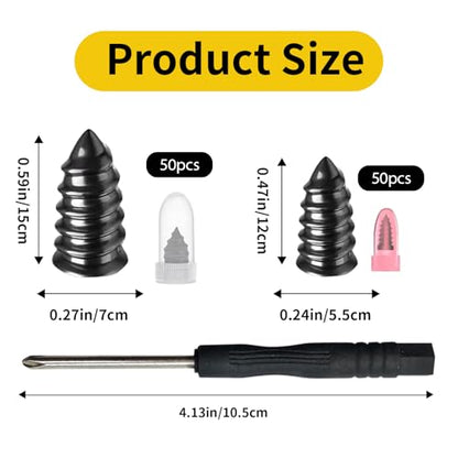 100Pcs Tire Repair Rubber Nails Kit with 2 Sizes,Screw in Tire Repair Kit Screw Plugs for Tires, Vacuum Tire Repair Plugs with Storage Box and Screwdriver, for Truck Car Motorcycle(50S+50L)