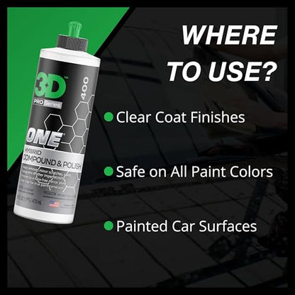 3D One Car Scratch & Swirl Remover Hybrid Rubbing Compound & Polish Buffing Compound for True Paint Correction 16oz Made in USA - size: 16oz.