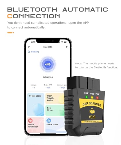 SCUARI Fixed Car Diagnostic Scanner,OBD2 Scanner Bluetooth,Car Accessories,Clear/Reset Vehicle Engine Error Code Reader Diagnostic Tool,Auto Diagnostic Scan Tool,Suitable for iPhone iOS Android
