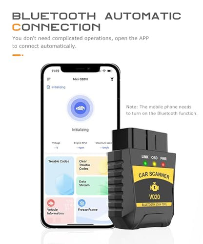 SCUARI Fixed Car Diagnostic Scanner,OBD2 Scanner Bluetooth,Car Accessories,Clear/Reset Vehicle Engine Error Code Reader Diagnostic Tool,Auto Diagnostic Scan Tool,Suitable for iPhone iOS Android