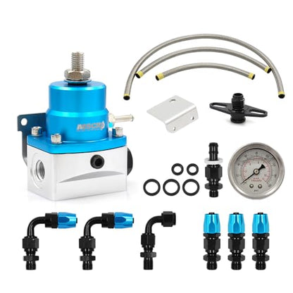 Adjustable Universal EFI Fuel Pressure Regulator Kit with 0-160psi Fuel Pressure Gauge and AN6-6AN Fuel Line Hose Fitting Connectors Kit (BLUE) - color: BLUE