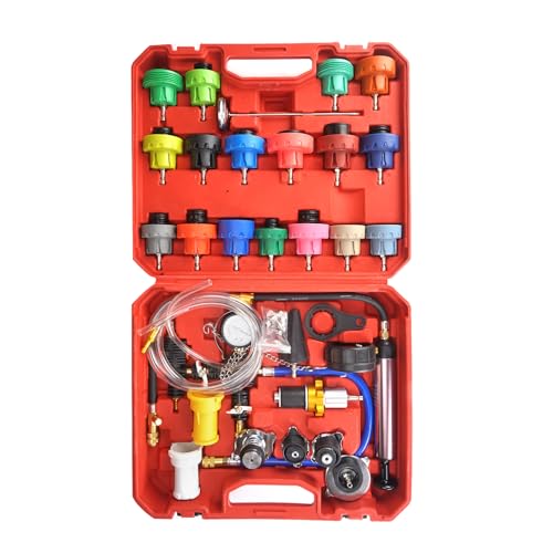 34pcs Coolant Vacuum Refill Kit with 25 Radiator Adapters, Coolant Pressure Tester Kit, Radiator Cooling System Pressure and Vacuum Purge Refill Tool