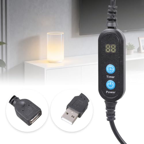 USB Timer Cable with Adjustable 1-30 Minutes Countdown, Auto Power Off Switch for Aquarium LED Lights Fan Kitchen Appliances, 50cm USB Male to Female Timing Cord with Shutoff Button