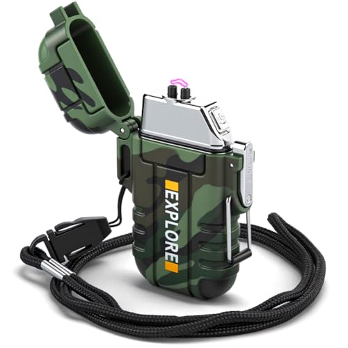LcFun Electric Lighter USB C Rechargeable Plasma Lighter Windproof Flameless Arc Lighters, Waterproof Matches for Camping Hiking Hunting, Survival Tactical Gear Gifts for Men Fathers Husband - color: Camouflage, style: Arc lighter