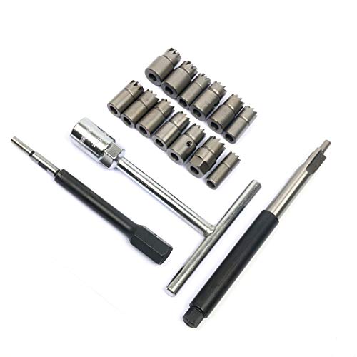 8milelake 17Pcs Diesel Injector Seat Cutter Cleaner Universal Injector Re-Face Reamer Tool Set