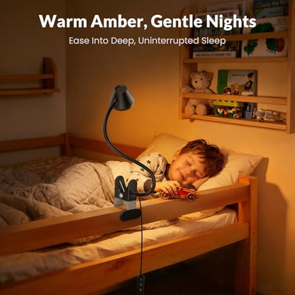 LEPOWER Clip on Light, Reading Lights for Books in Bed, 400LM, RG0 Eye-Care | 5 Colors & Stepless Dimming, Amber Glow Light & Auto Timer, Up to 2.3" Strong Clamp with Adapter for Headboard, Bedside, Desk - color: Black