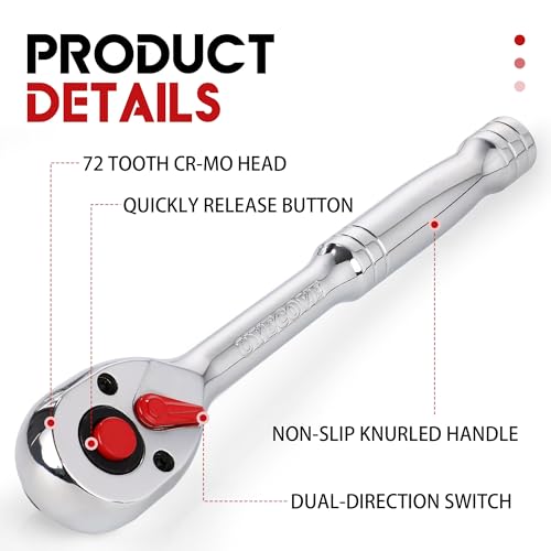 1/4 Inch Drive Ratchet Wrench, 1/4 Ratchet, Socket Wrench, 72-Tooth Quick-release Reversible Cr-Mo Head, Chrome Steel Made - 5.9''15cm - size: 1/4" Standard Ratchet - 5.9 inch