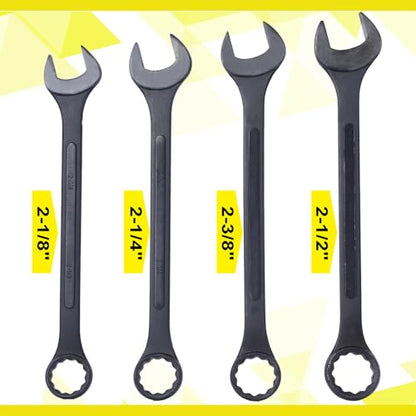 4PC Jumbo Combination Wrench Set, SAE, 2-1/8", 2-1/4", 2-3/8", 2-1/2 inch | Jumbo Wrench Set, Extra Large Combination Wrench Sets, Black Oxide Finish with Pouch (4PC-SAE) - size: 4PC-SAE