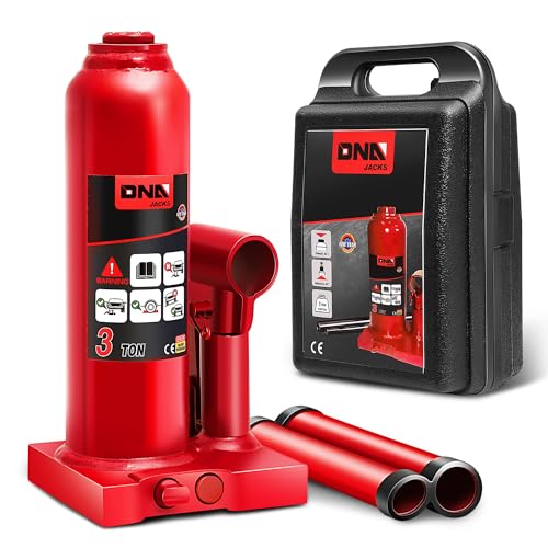 DNA Motoring 3 Tons Hydraulic Car Bottle Jack, Red, 6000 lbs Capacity | Automotive Welded Bottle Jack For Car SUV Pickup Truck, Auto Repair House Lift, with Manual handle & Carrying Storage Case - color: red, style: 3 ton