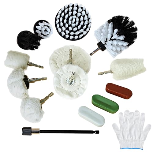 Neeki 14pcs Buffing Polishing Wheel Kit for Dill with Extension Rod | Multi-Specification Polishing Wheel Kit with Polishing Compound, Soft Drill Brush,1/4 Hexagonal Shank,for Metal,Aluminum,etc