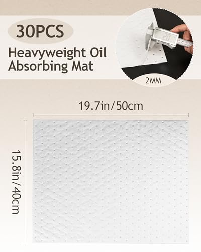 Oil Absorbing Mats, 30Pcs White Heavy Weight Oil-Only Absorbent Mat Pad,15" x 20" Spill Absorbent Pad for Automotive & Workshop(Only Oil Absorbent Pads)