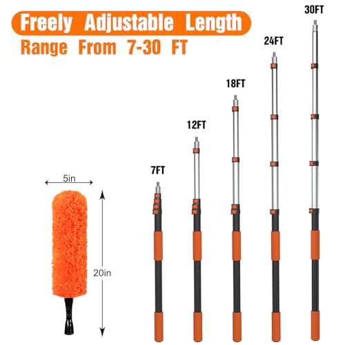 LAANPOLE 36FT Reach Ceiling Fan Cleaner Duster, Fan Blade Cleaner Kit with 7-30FT Extension Pole, Microfiber Duster & Replaceable Cleaning Cloth for Blades, Ceiling, Furniture - size: 30FT