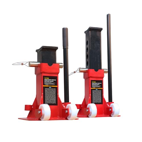Big RED ATZ120006P Torin Heavy Duty Jack Stands: Pin Style Jack Stand with 2 Casters and Handle, Easily Portable Car Stand for Car SUV, Truck and Pick Up, 12 Ton (24,000 lb) Capacity, Red - size: 12 ton, style: Deluxe Base