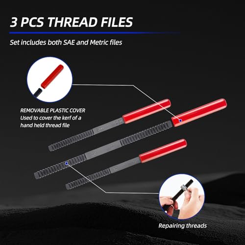 49PCS Thread Repair Thread Chaser Tool Set for Automotive Wheel Stud Spark Plug Engine | Metric SAE Bolt Restorer Kit with File, Nut Rethreader - size: 49 Pcs