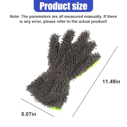 2PCS Car Wash Mitts, Double Sided Chenille Microfiber Dusting Gloves with 5-Finger Design, Anti-Scratch Auto Interior Exterior Detailing Mitt for Cleaning Wheel Tight Spot (Grey) - color: Grey