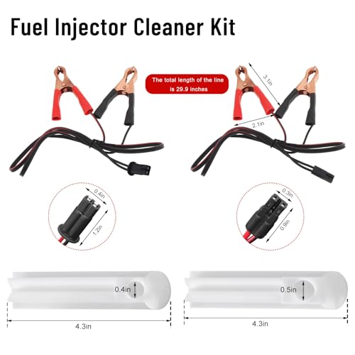 4 PCS Fuel Injector Cleaner Kit, 12V 2 Sizes Injector Nozzle Adapter Flush Cleaner with Test Lead, Heavy Duty Cleaning Tools Kit for Car Diesel Gas Fuel Injectors