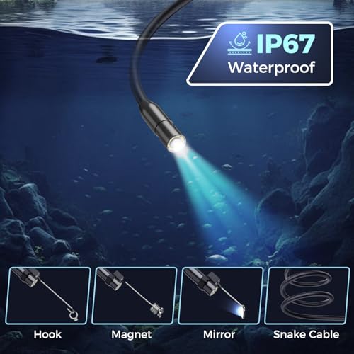 Endoscope ﻿Borescope Camera with Light, Inspection Camera with 4.3" IPS Screen 8 Adjustable LED Lights, IP67 Waterproof, Semi-Rigid Cord Bore Scope for ﻿Sewer Automotive Pipe Equipment﻿