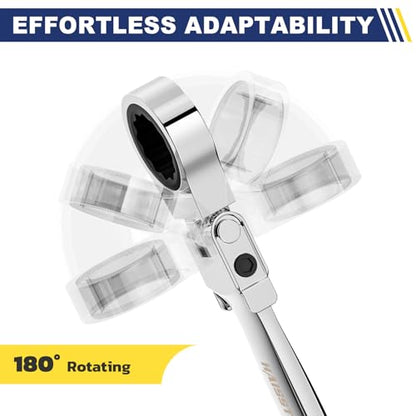 haisstronica 24 in 1 Interchangeable Heads Ratchet Wrench Set with 3/8 in Adapter, Metric & SAE 8-19mm and 1/4-3/4 inch Flex Head Combination Wrench Sets for Auto, Mechanic Tools for Men Gifts - size: Metric&SAE-24 in 1