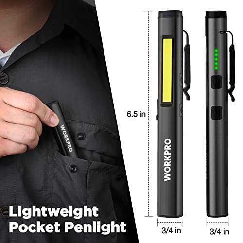 WORKPRO Rechargeable Pen Light, 450 Lumen LED Flashlight with UV Light | Compact Pocket Flashlight, Dual Light Sources, Inspection Lighting, Repair Work Lighting, Pet Stain Detection - color: Black