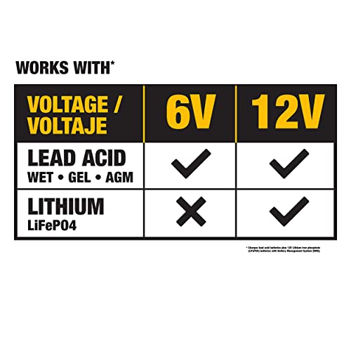 DeWalt DXAEC10 10 Amp Battery Charger for Vehicles | 6V or 12V Selector, Lithium LiFePO4 or Lead Acid Batteries - size: 10 Amp