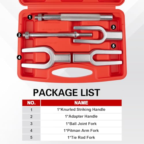5pcs Ball Joint Separator Set | Tie Rod Removal Tool, 1-1/8", 15/16", 11/16" Pickle Fork Tool Set with Handle and Adapter for Pitman Arm Removal