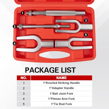 5pcs Ball Joint Separator Set | Tie Rod Removal Tool, 1-1/8", 15/16", 11/16" Pickle Fork Tool Set with Handle and Adapter for Pitman Arm Removal