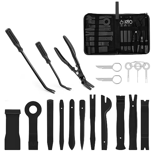 GOOACC 19Pcs Trim Removal Tool Set Panel Fastener Clips Removal Automotive Plastic Upholstery Pliers Removal Install Removal Car Tool with Storage Bag for Trim Panel Audio Clip Pliers Terminal-Black - color: Black