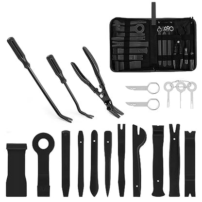GOOACC 19Pcs Trim Removal Tool Set with Storage Bag | Fastener Clip Removers Auto Plastic Trim Tools Upholstery Pliers & Terminal Tools for Car Panels Audio Systems Black - color: Black