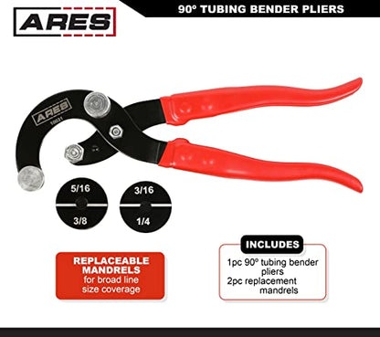 ARES 10031 – 90 Degree Tubing Bender Pliers – 3/16", 1/4", 5/16", 3/8" Brake and Fuel Line Diameters – Works on Brass, Copper, Steel, and Aluminum Tubing - size: 90 Degree Tubing Bender Pliers