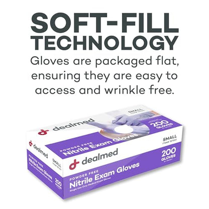 Dealmed Nitrile Exam Gloves Small 200 Count - Latex-Free, Powder-Free | ANSI A5 Cut Level, Textured Palm And Fingers, Waterproof, 9.5 in Length, Ambidextrous, Medical Use, Purple - color: Purple (Pack of 1), size: Small (Pack of 200)