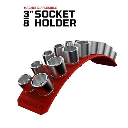 3/8" Magnetic Flexible Socket Holder Holds 18 Sockets Ultra-Flexible Non-Marring Low Profile Design - color: Red, size: 18 Sockets