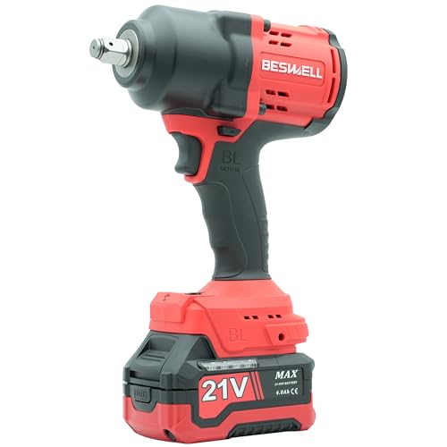 BESWELL CIW-112B 1/2" Cordless Impact Wrench Kit with 2x 4.0Ah Batteries | 885 Ft-Lbs brushless electric gun. Includes 2 batteries, charger, 3pcs deep sockets & case for fast car tire repair.