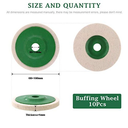 Keadic 10Pcs 4 Inch Round Wool Felt Disc Wheel Pad, Wool Polishing Wheel Disc, 100mm Wool Felt Disc Polishing Buffing Wheel Pad for Metal Aluminum Stainless Steel Chrome - color: 10Pcs Wool Felt Polishing Wheel Disc Kit