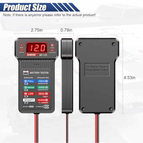12V Car Battery Tester, Car Alternator Charging System Analyzer | Car Voltmeter Analyzer with LCD Screen & Indication, Fast Response Digital Battery Load Monitor Indicator for Vehicles