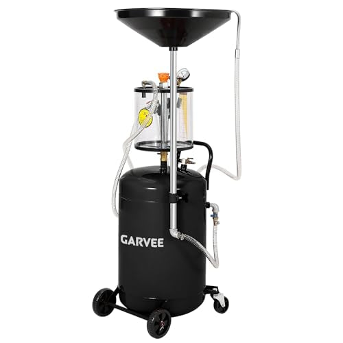 Garvee 20 Gallon Waste Oil Drain Tank, Air Operated Portable Oil Drainer with Adjustable Funnel, Fluid Fuel Transfer Drainage with Wheels, Oil Change Container for Automotive Workshops - size: 20 Gallon - Measuring Cup - Black