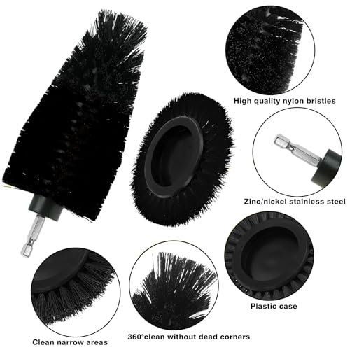 8 Pcs Drill Brush Attachment Set, Power Cleaning Scrub Brush Kit with Extend Long Attachment, All Purpose Drill Scrub Brushes for Car, Grout, Floor, Tub, Bathroom and Kitchen (Black) - color: Black