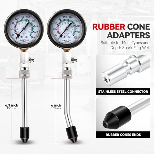 Auto Dynasty 8 Pieces Kit - 3-in-1 Engine Compression Tester Automotive Quick & Accurate Cylinder 0-300 Psi Pressure Measurement Tool with Carrying Case Universal for Vehicles (Red)