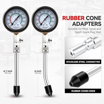 Auto Dynasty 8 Pieces Compression Tester Kit - 3-IN-1 Engine Compression Tester Gauge Automotive Quick and Accurate Cylinder 0-300 PSI Pressure Measurement Tool