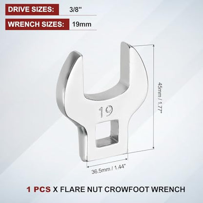 HARFINGTON Drive Crowfoot Wrench 3/8 Inch 19mm Metric Flare Nut Wrench CR-V Steel Electroplating Open End Crowfoot Spanner for Automotive Repair Mechanics, Bright Silver - size: 3/8 Inch x 19mm