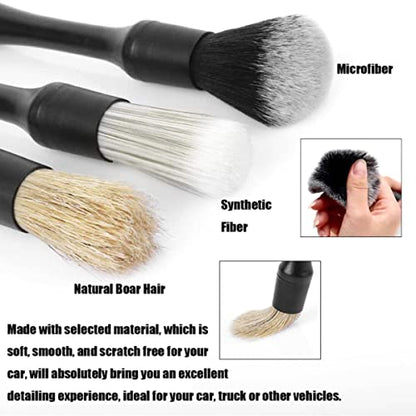 Car Detailing Brushes Set,Multi-Purpose Car Detailing Brushes,Boar Hair Detail Brush,Car Detail Cleaning Tool,Car Detailing Brush for Cleaning Dashboard,Air Vents,Car Interior Wheels Emblems (3pcs)