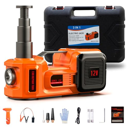 Car Jack Electric Hydraulic Jack 5Ton 155-450mm LCD Display 3in1 Lift Inflator LED Light 12V Portable Outdoor Home Emergency Tire Change Roadside Rescue Tool for Sedan SUV Truck - size: 5T-LCD Meter-Jack+Pump+Light