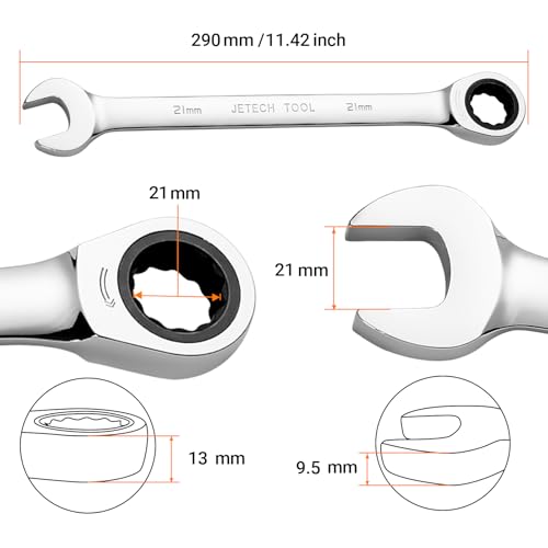 Jetech 21mm Ratchet Wrench, Ratcheting Combination Wrench Metric, Industrial Grade Gear Spanner with 12-Point Design, 72-Tooth Ratchet, Chrome Vanadium Steel - size: 21mm