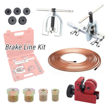 3/16 Brake Line Kit with 16 Brake Line Fittings and Tubing Bender,Double & Single Brake Line Flaring Tool Kit Car Accessories Fits for Most Hydraulic Braking Systems