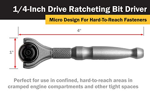 Titan 11318 1/4-Inch Drive x 4-Inch 90-Tooth Swivel Head Micro Ratcheting Bit Driver - Silver - style: Swivel Head - Silver